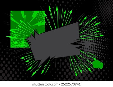Cartoon auf grünem und schwarzem Hintergrund, Comic-Hintergrund. Retro Vektor Comics Pop Art Design.