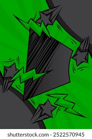 Cartoon green and black background, comic book backdrop. Retro vector comics pop art design.