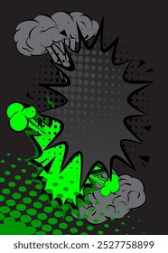 Cartoon auf grünem und schwarzem Hintergrund, Comic-Hintergrund. Retro Vektor Comics Pop Art Design.