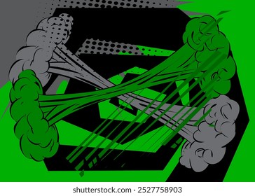 Fondo verde y negro de la historieta, telón de fondo del cómic. Diseño de arte pop de cómics de Vector retro.