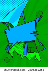 Cartoon green and blue comic book background. Retro vector comics pop art design.