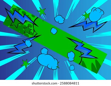 Cartoon green and blue comic book background. Retro vector comics pop art design.