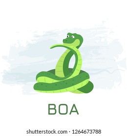 A cartoon green boa on a blue watercolor background. Vector illustration EPS10