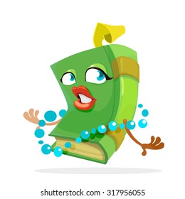 cartoon green book beautiful girl with beads