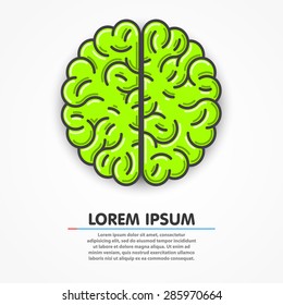 Cartoon green brain sign. Clean vector illustration