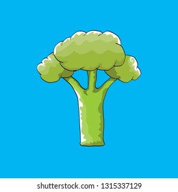 cartoon green broccoli isolated on blue background. vector cute green vegetable . vector vegan food