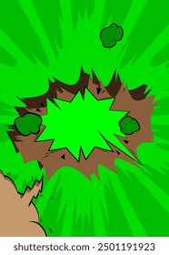 Cartoon green and brown background, comic book backdrop. Retro vector comics pop art design.