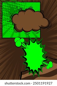 Cartoon green and brown background, comic book backdrop. Retro vector comics pop art design.