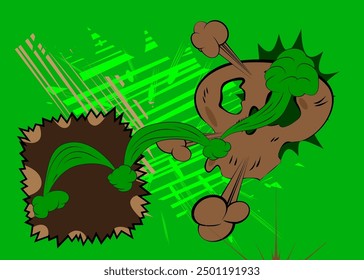 Cartoon green and brown background, comic book backdrop. Retro vector comics pop art design.
