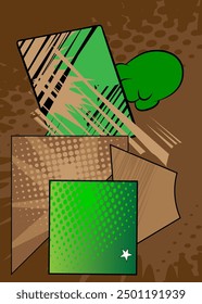 Cartoon green and brown background, comic book backdrop. Retro vector comics pop art design.
