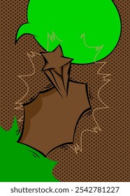 Cartoon green and brown background, comic book backdrop. Retro vector comics pop art design.