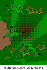 Fondo verde y marrón de la historieta, telón de fondo del cómic. Diseño de arte pop de cómics de Vector retro.