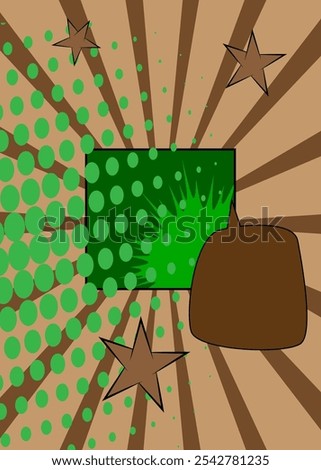 Cartoon green and brown background, comic book backdrop. Retro vector comics pop art design.