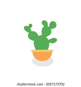cartoon green cactus in a pot on a white background