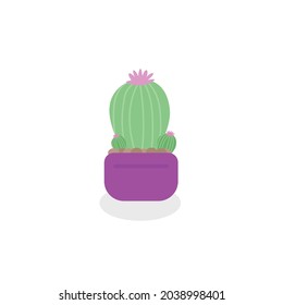 cartoon green cactus in a pot on a white background