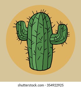 Cartoon green cactus, vector illustration