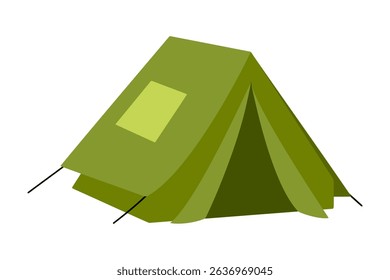 Cartoon Green Camping Tent Icon. Simple green tent with an open entrance and window, drawn in flat cartoon style and isolated on white background.

