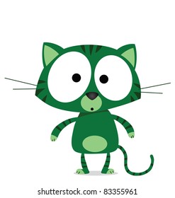 Cartoon green cat isolated on white background