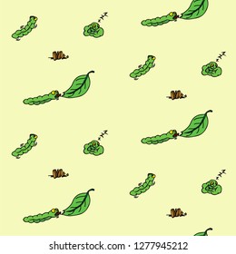 Cartoon of green caterpillar seamless background pattern. Vector illustration. 