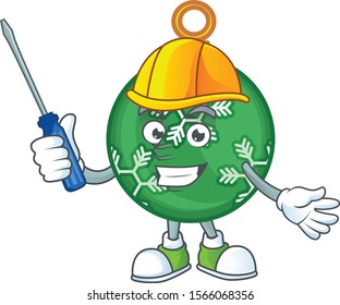 Cartoon green christmas ball with mascot automotive