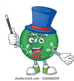 Cartoon green christmas ball with mascot magician