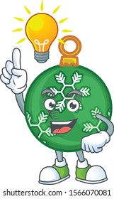 Cartoon green christmas ball with mascot have an idea