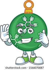 Cartoon green christmas ball with mascot call me