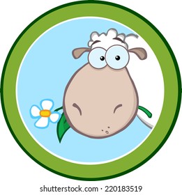 Cartoon Green Circle Label With Sheep