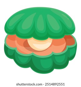 Cartoon verde clam shell está aberto revelando uma única pérola branca dentro