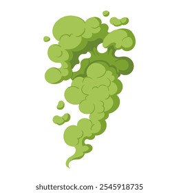Cartoon green cloud. Comic book bad smell toxic cloud, smoking dust steam cloud, toxic smoking fume flat vector illustration. Bad smell dust cloud on white