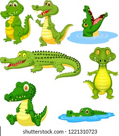 Conjunto de colección de cocodrilos verdes de dibujos animados