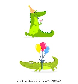 Cartoon green crocodile funny predator australian wildlife river reptile alligator flat vector illustration.
