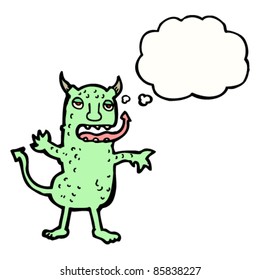 cartoon green demon with thought bubble