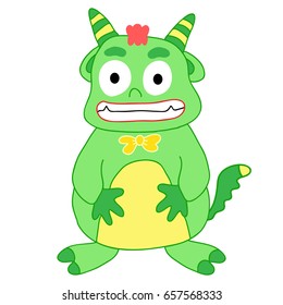 Cartoon green devil monster,Hand drawn,Vector,Illustrations.