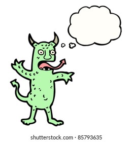 cartoon green devil with thought bubble