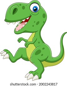 Cartoon green dinosaur on white background