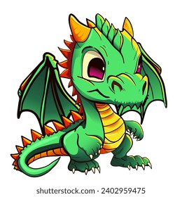 Cartoon  green dragon character sticker isolated vector illustration symbol year of dragon 2024