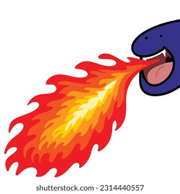 Cartoon green dragon posing with fire. Vector illustration