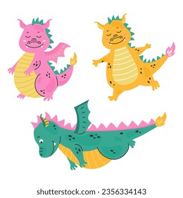 Cartoon green dragon set, baby dinosaur for kids