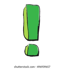  cartoon green exclamation mark, vector illustration icon