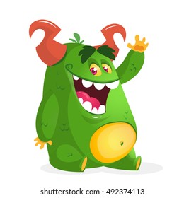 Cartoon green fat monster. Vector character