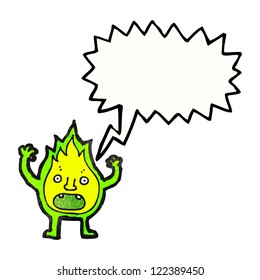 cartoon green fire spirit shouting