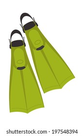 Cartoon green flippers on transparent background
