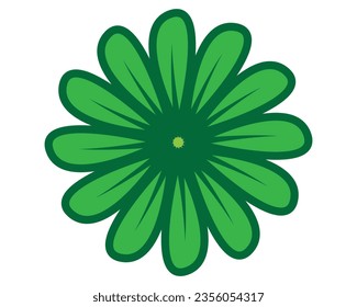 Cartoon green flower with simple leaves on a white background.