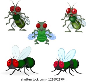 Cartoon green fly collection set