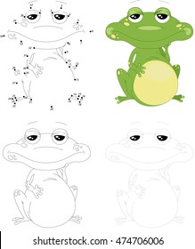 Cartoon green frog. Dot to dot educational game for kids