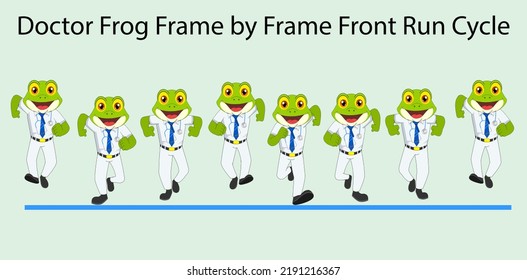 Cartoon Green Frog Front Run Cycle Vector Illustration. Easy To Edit, Frame By Frame Loopable Pose Used For 2D Animation, Motion Graphics, Explanatory Videos, Animated Posters