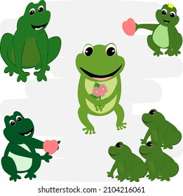 cartoon green frog isolated, cartoon amphibian vector illustration