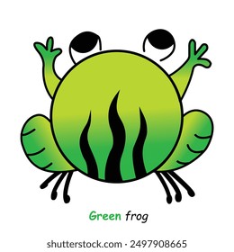 Cartoon green frog on white background