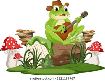 Cartoon Green frog Playing Guitar illustration